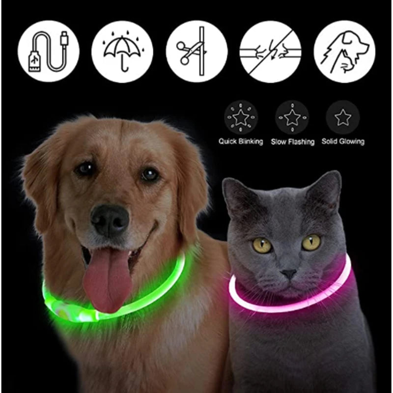 GlowPaw™ LED Pet Collar – USB Rechargeable, Adjustable & Waterproof Night Safety Light for Dogs and Cats